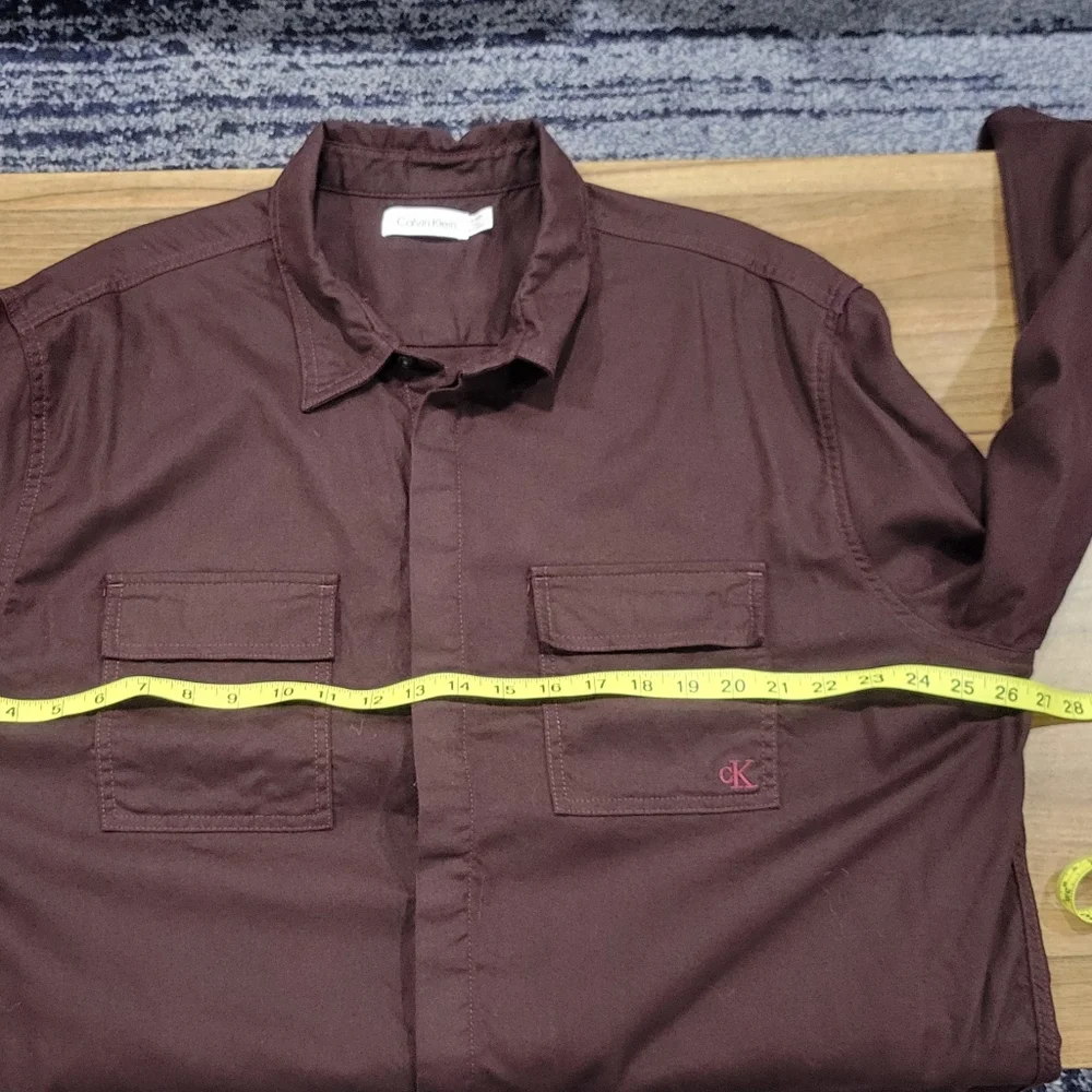 Calvin Klein Dark Burgandy Button-Up Long Sleeve Shirt Size XL Minimalist - Picture 6 of 11